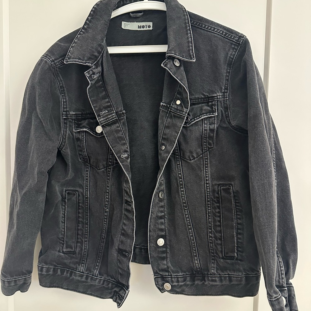 Topshop MOTO Charcoal Denim Jacket for Women
